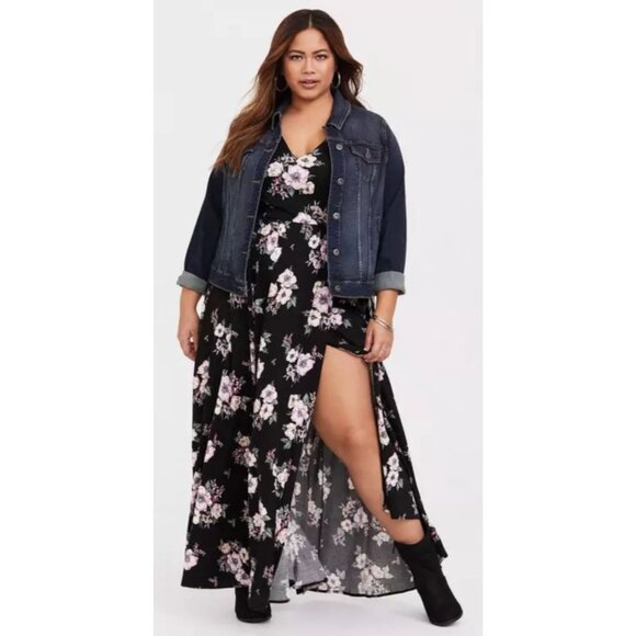 Torrid Womens Black Floral Challis Maxi Dress Size 0 Feminine Boho Garden Party - Picture 2 of 14